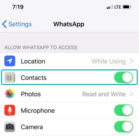 允許 iPhone 上的 WhatsApp 聯繫人權限修復未顯示的聯繫人