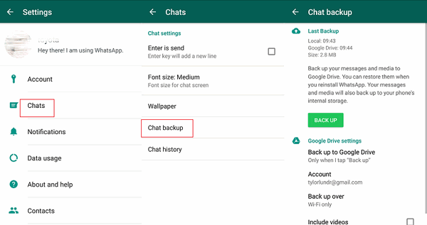 在 Android 設備中備份 Whatsapp 聊天