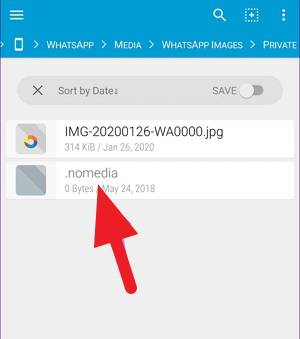 修正「WhatsApp 影片未在圖庫中顯示」的方法 - 刪除 NOMEDIA 文件